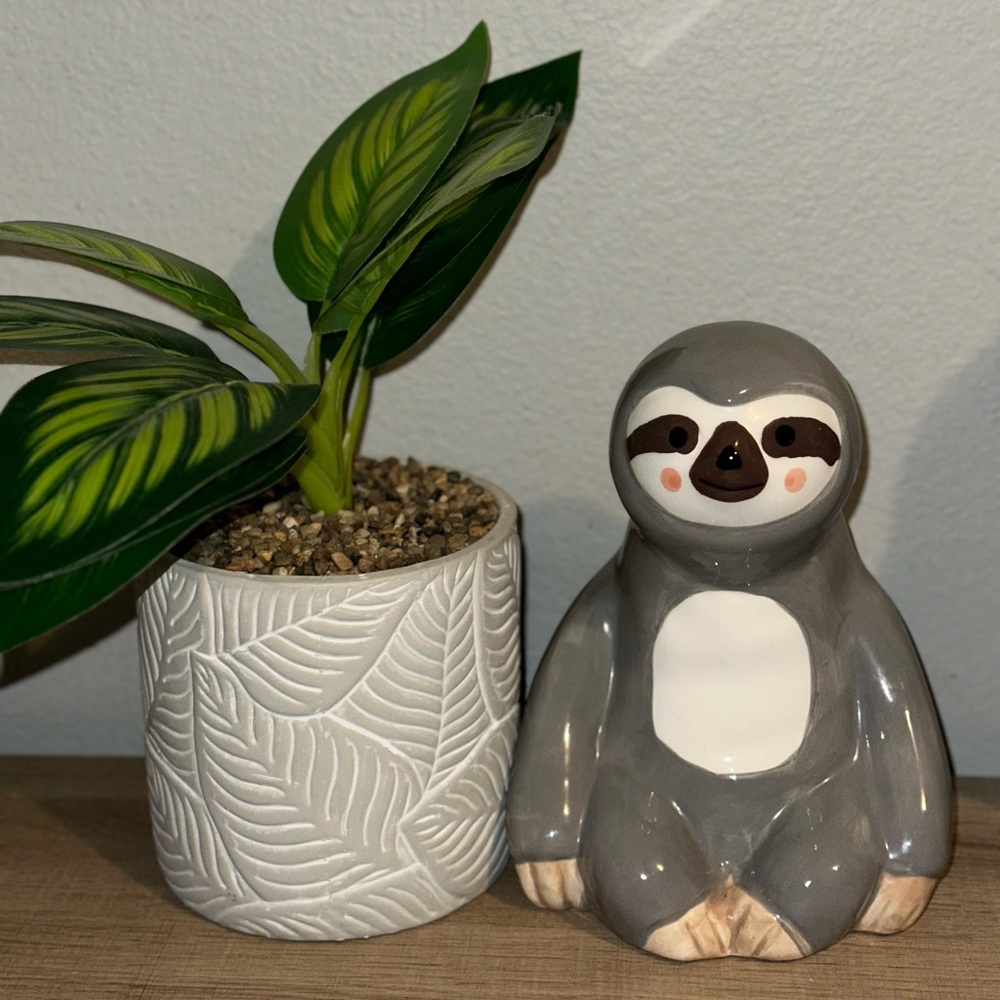 Lila and Jack Sloth Bank Grey Ceramic
